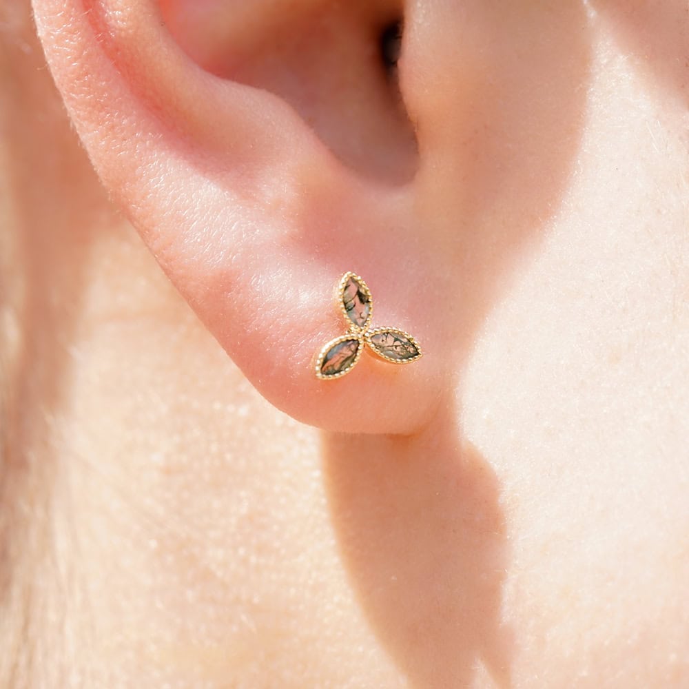 Marquise Cut Moss Agate Studs -  Flora - Image 3