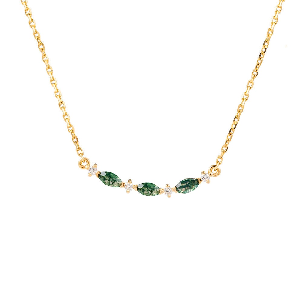 Seven Stone Moss Agate Diamond Necklace -  Cherish