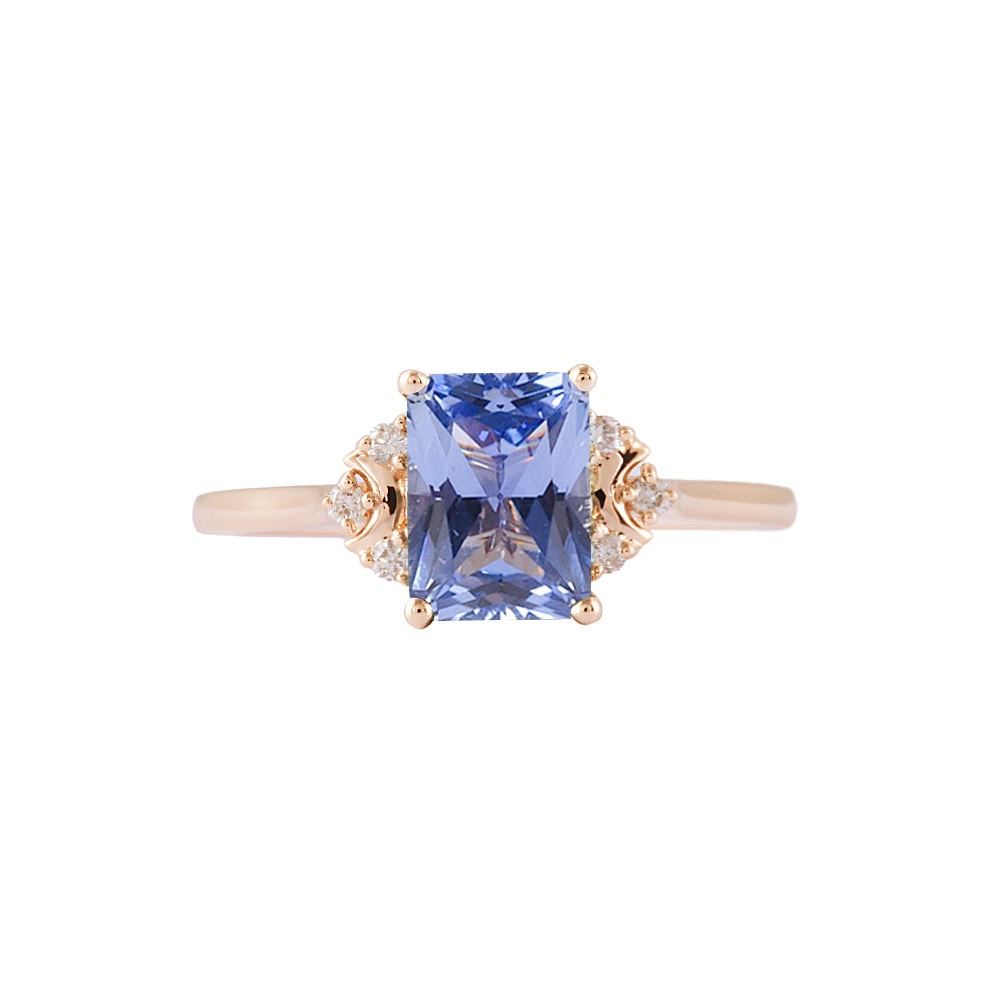 Crescent Moon Emerald Cut Sapphire Ring - Gemma