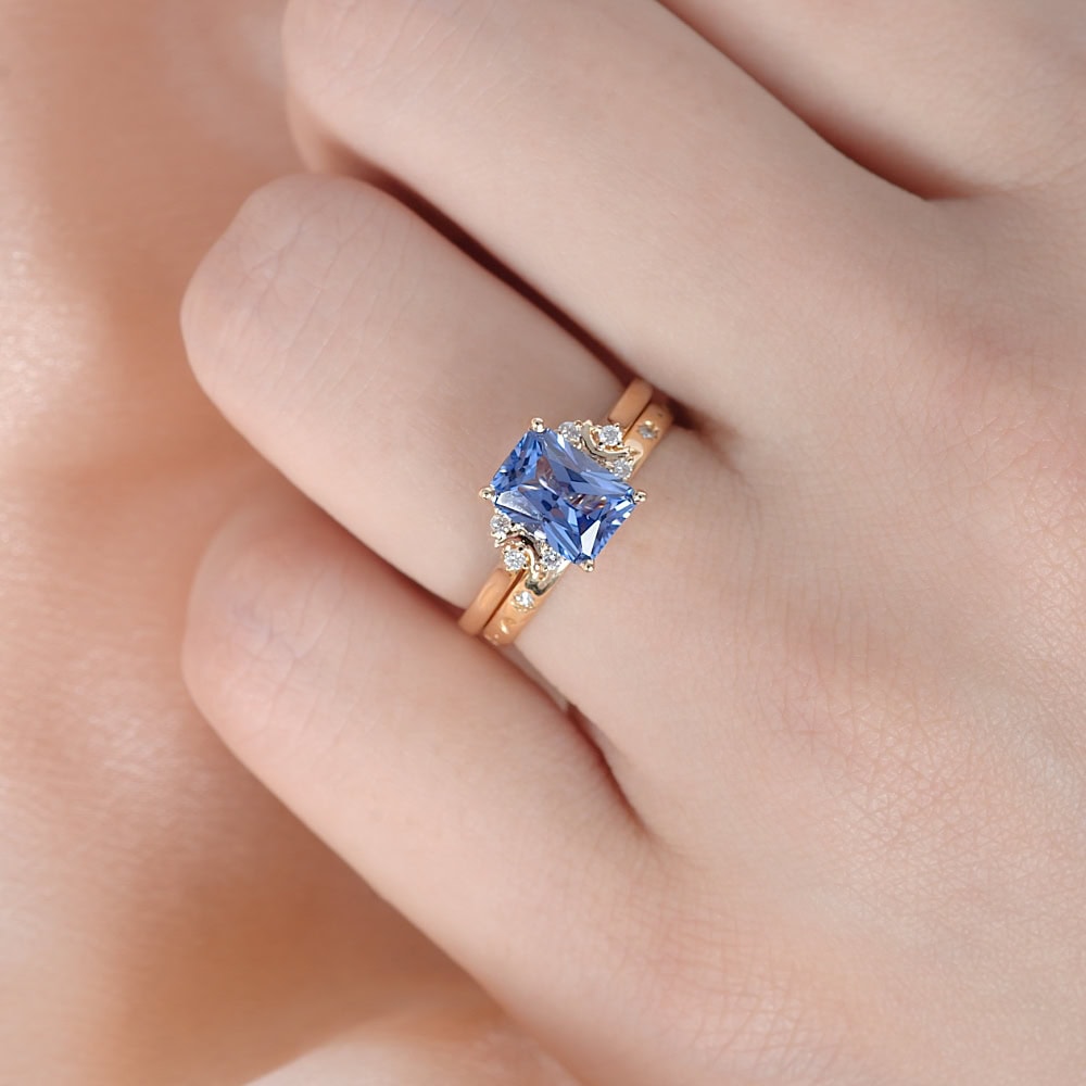 Crescent Moon Emerald Cut Sapphire Ring - Gemma - Image 3