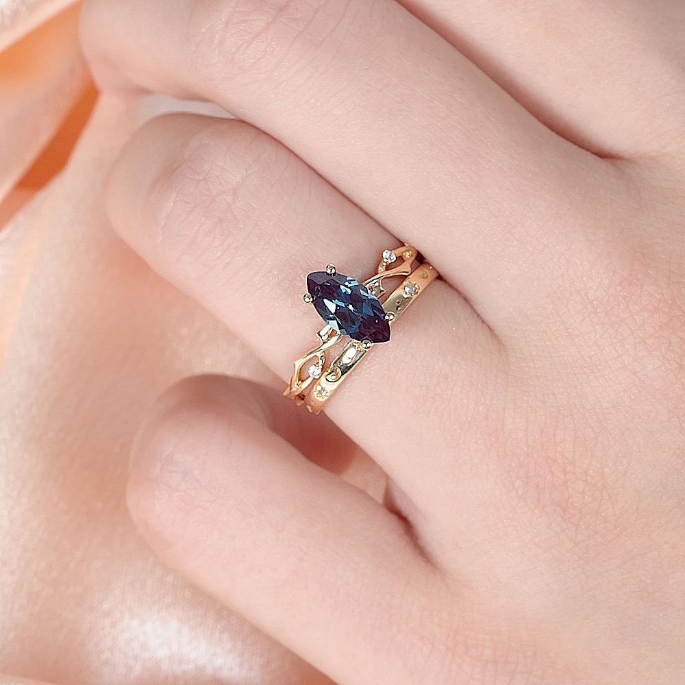 Twig Engagement Ring In Marquise Cut Alexandrite - Violet - Image 2