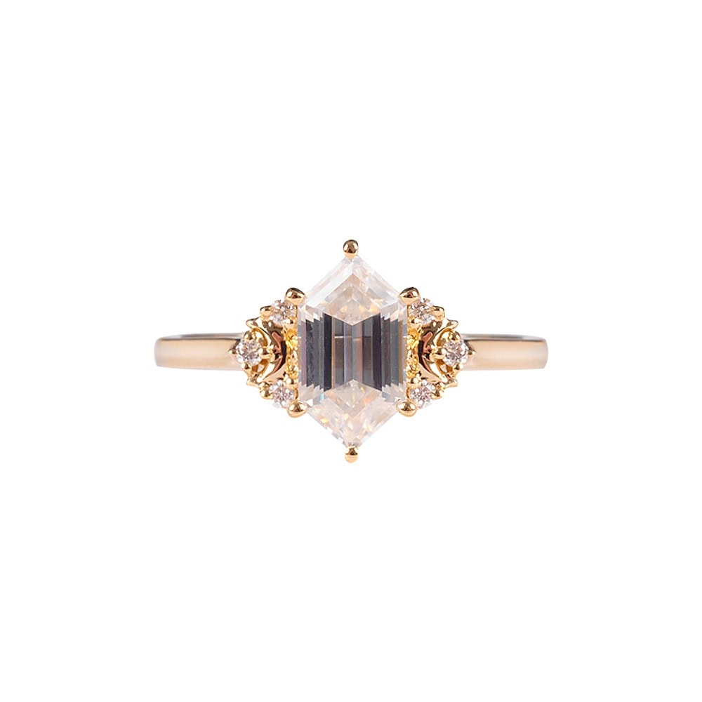 Crescent Moon Hexagon Cut Moissanite Ring -  Madison