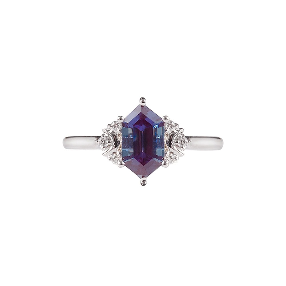 Crescent Moon Hexagon Cut Alexandrite Ring -  Isla