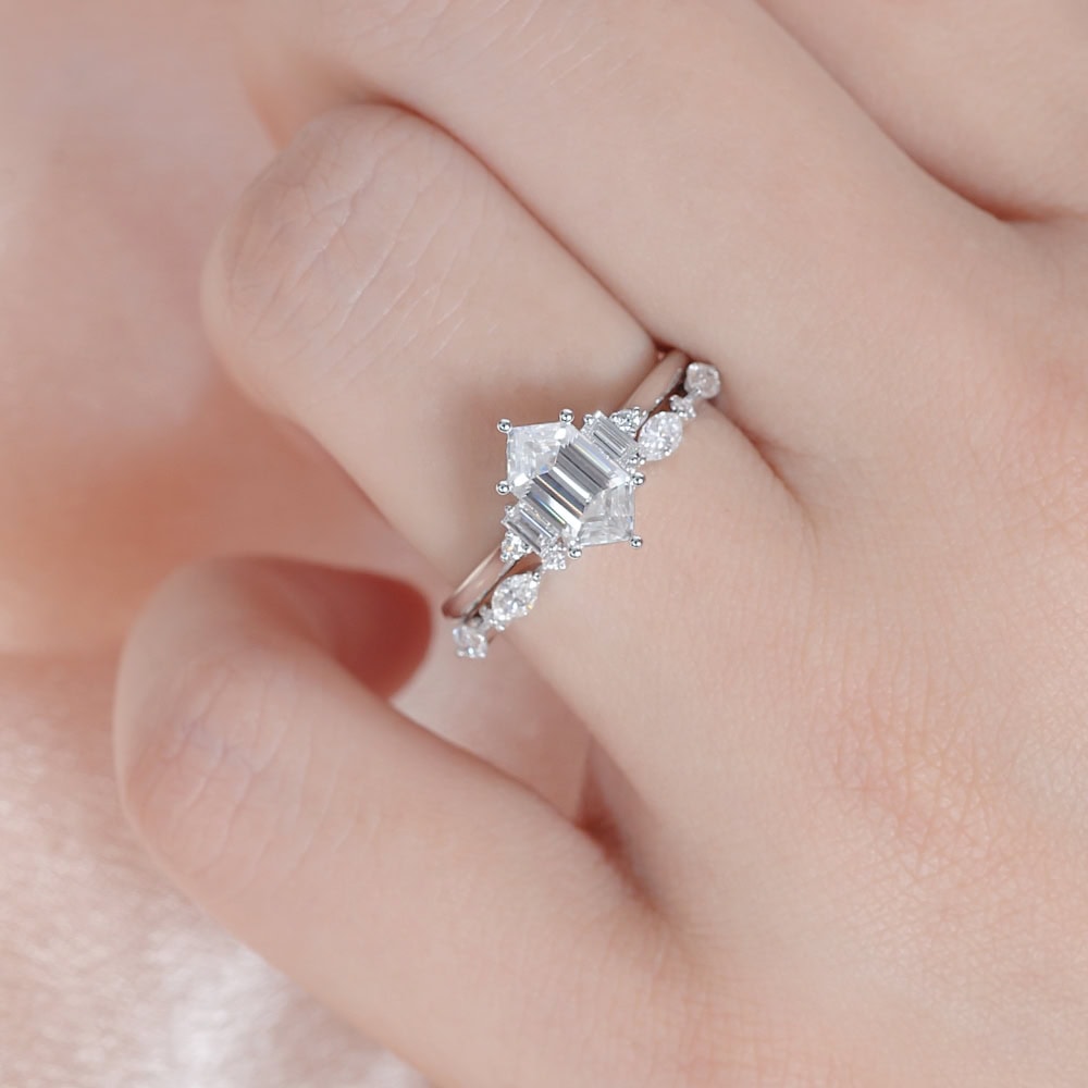 Hexagon Moissanite And Baguette Diamond Ring - Lacey - Image 2