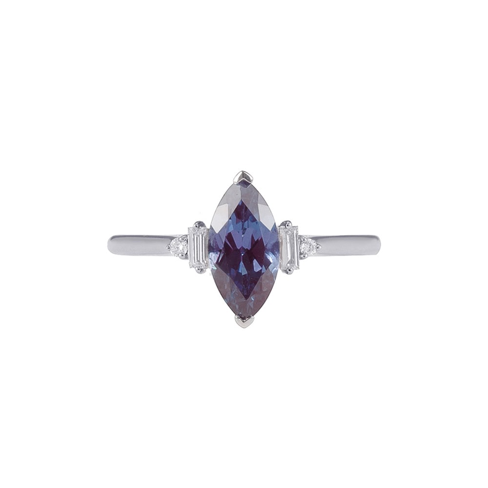 Marquise Cut Alexandrite And Baguette Diamond Ring - North