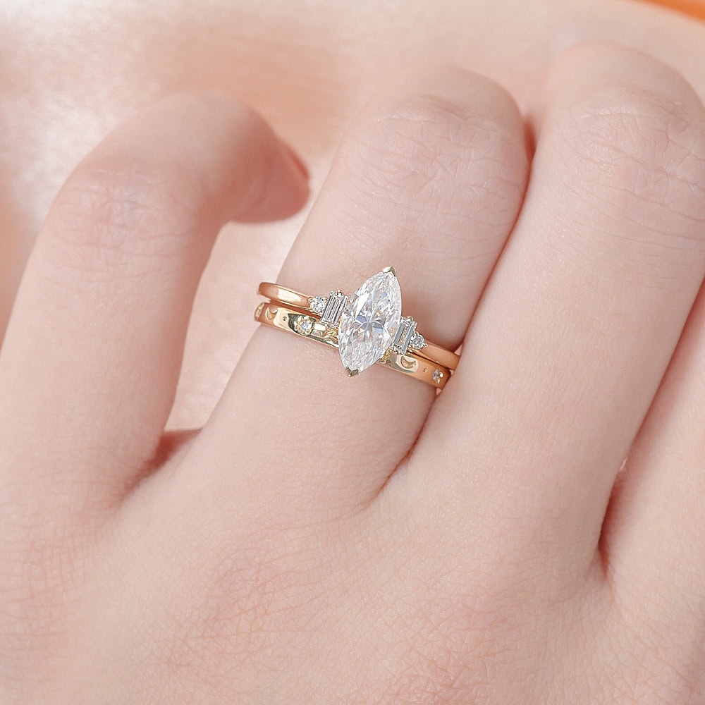Marquise Cut Moissanite And Baguette Diamond Ring - Desiree - Image 3