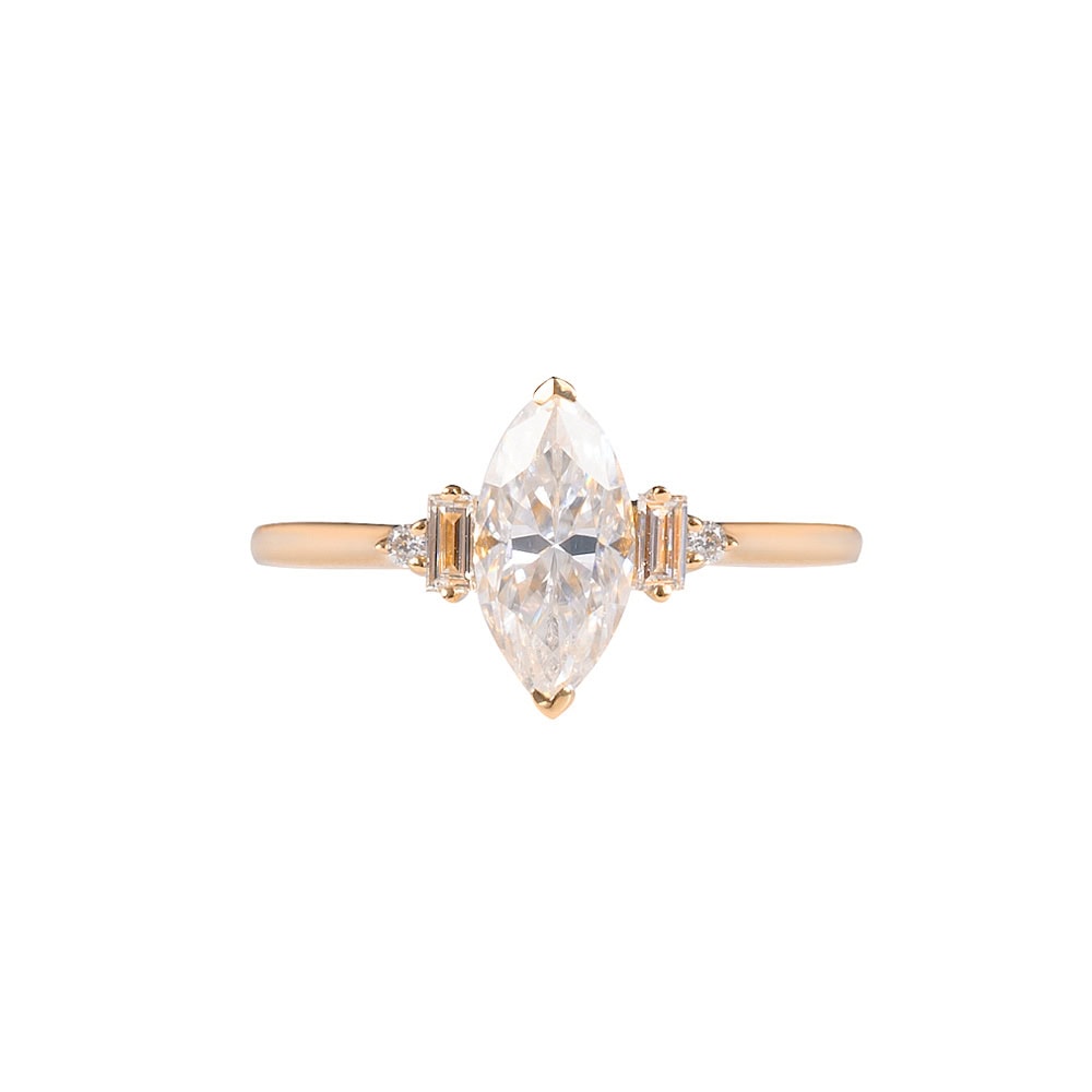 Marquise Cut Moissanite And Baguette Diamond Ring - Desiree