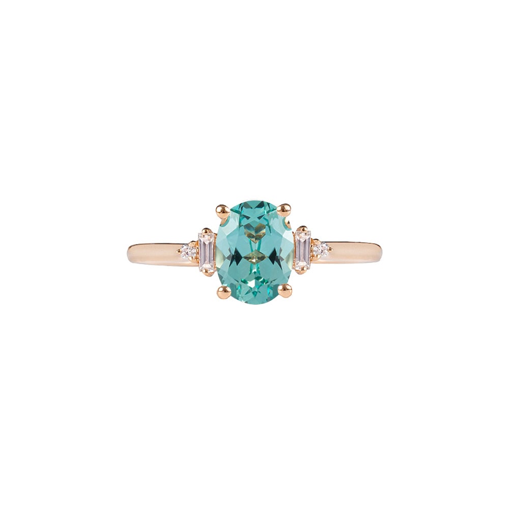 Oval Mint Green Sapphire And Baguette Diamond Ring - Tansy