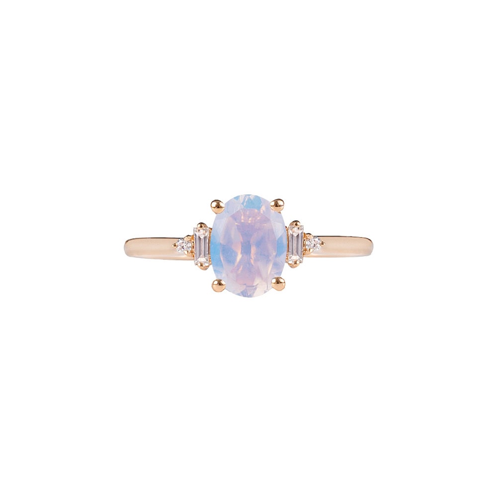 Oval Moonstone And Baguette Diamond Ring - Artemis