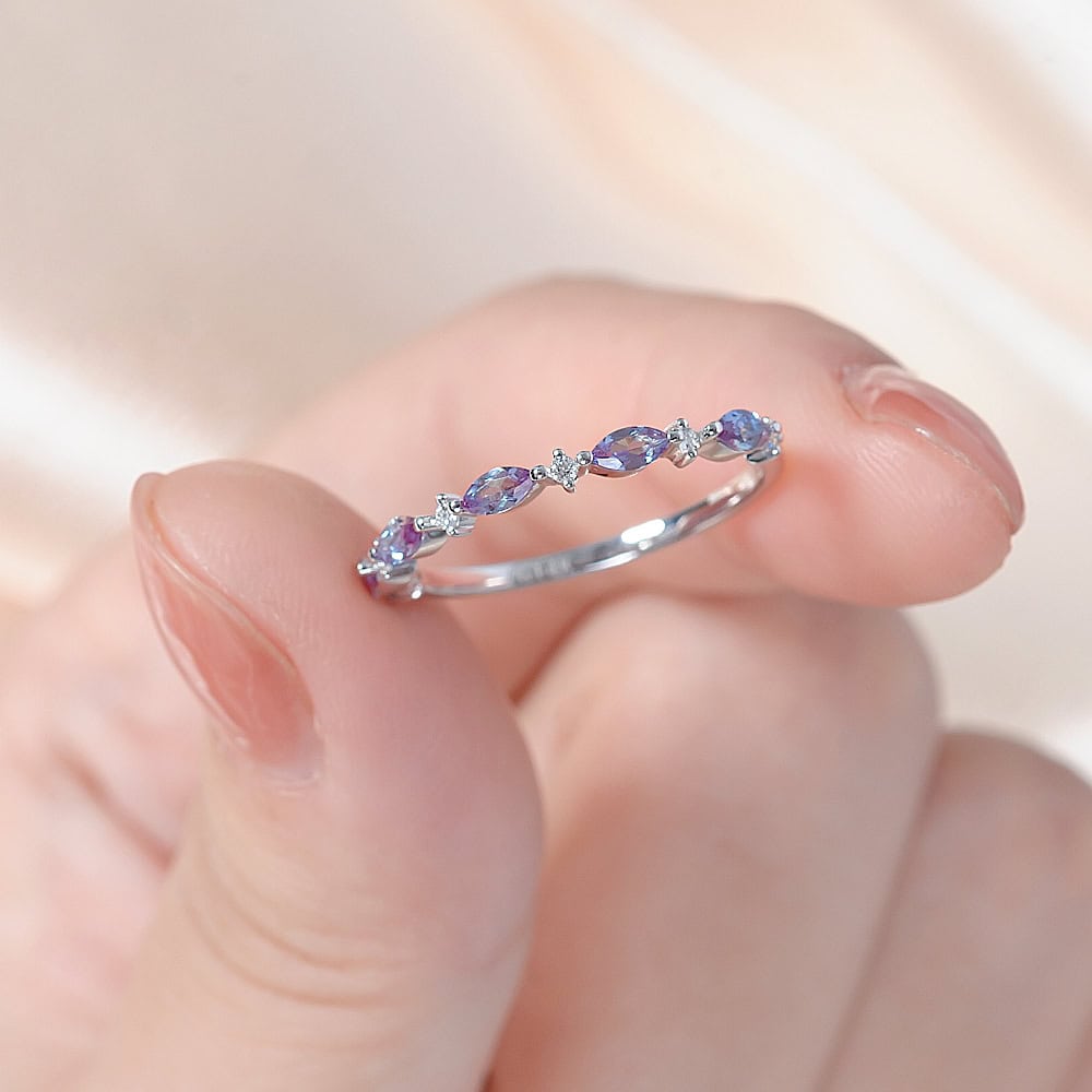 Marquise Cut Alexandrite Diamond Wedding Band - Mabel - Image 2