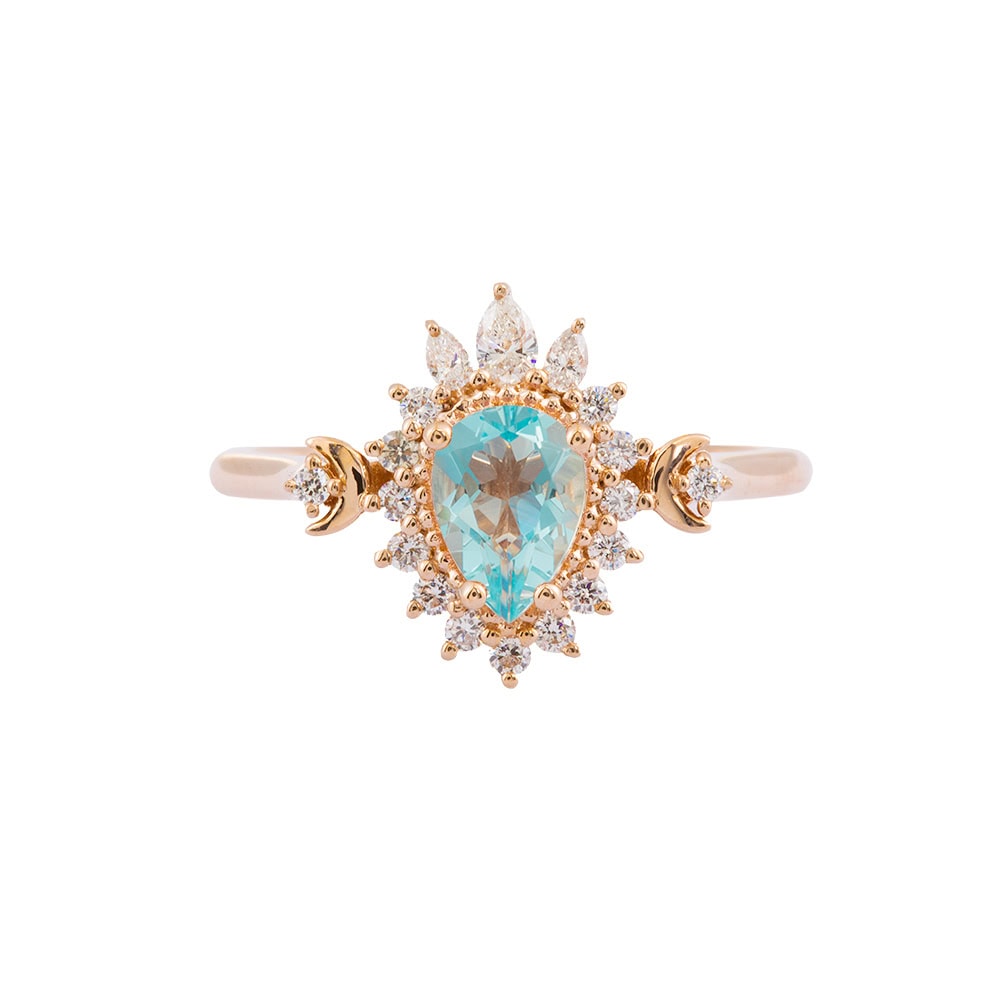 Crescent Moon Art Deco Aquamarine Ring - Frost