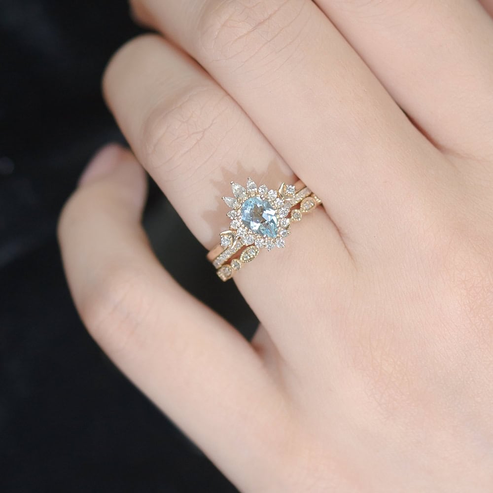 Crescent Moon Art Deco Aquamarine Ring - Frost - Image 4