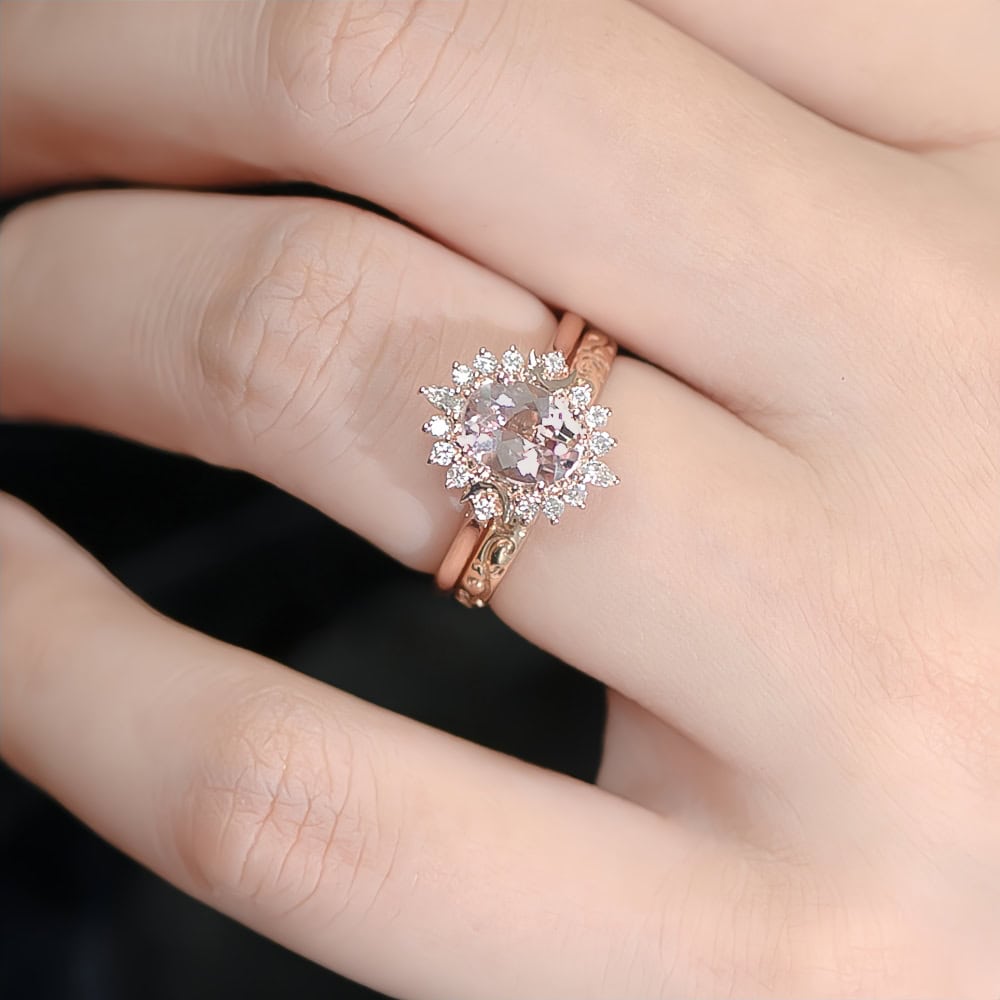 Crescent Moon Oval Cut Morganite Ring - Chelsey - Image 3