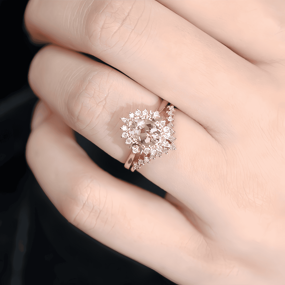 Crescent Moon Oval Cut Morganite Ring - Chelsey - Image 2