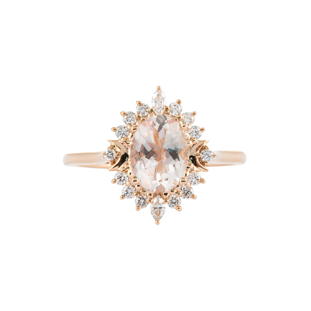 Crescent Moon Oval Cut Morganite Ring - Chelsey
