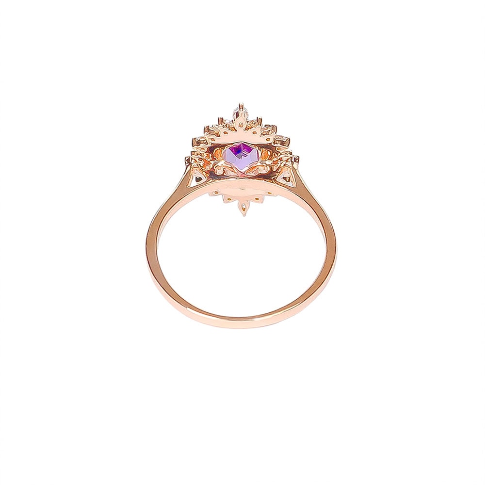 Art Deco Crescent Moon Hexagon Cut Ring In Amethyst - Vienna - Image 5