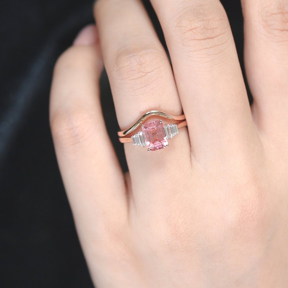 Art Deco Inspired Emerald Cut Peach Sapphire Ring – Fiona - Image 4