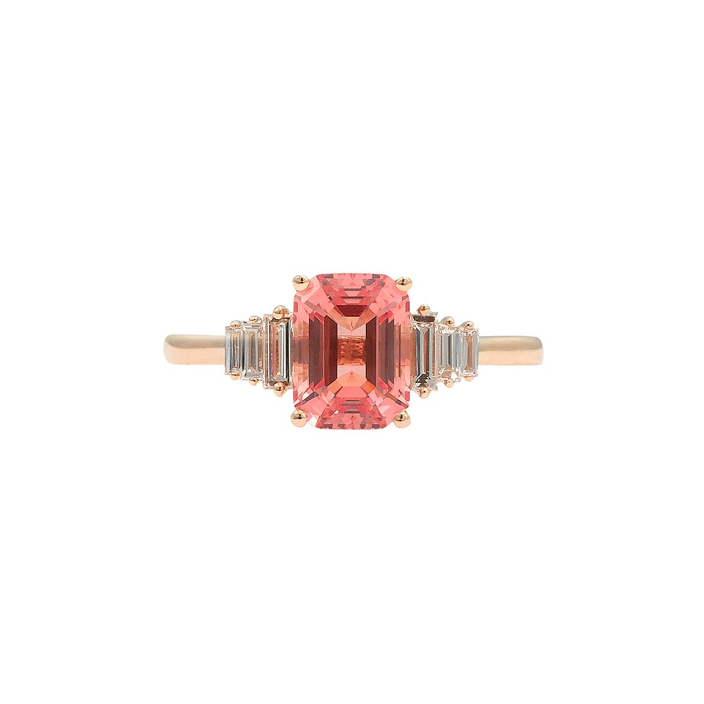Art Deco Inspired Emerald Cut Peach Sapphire Ring – Fiona