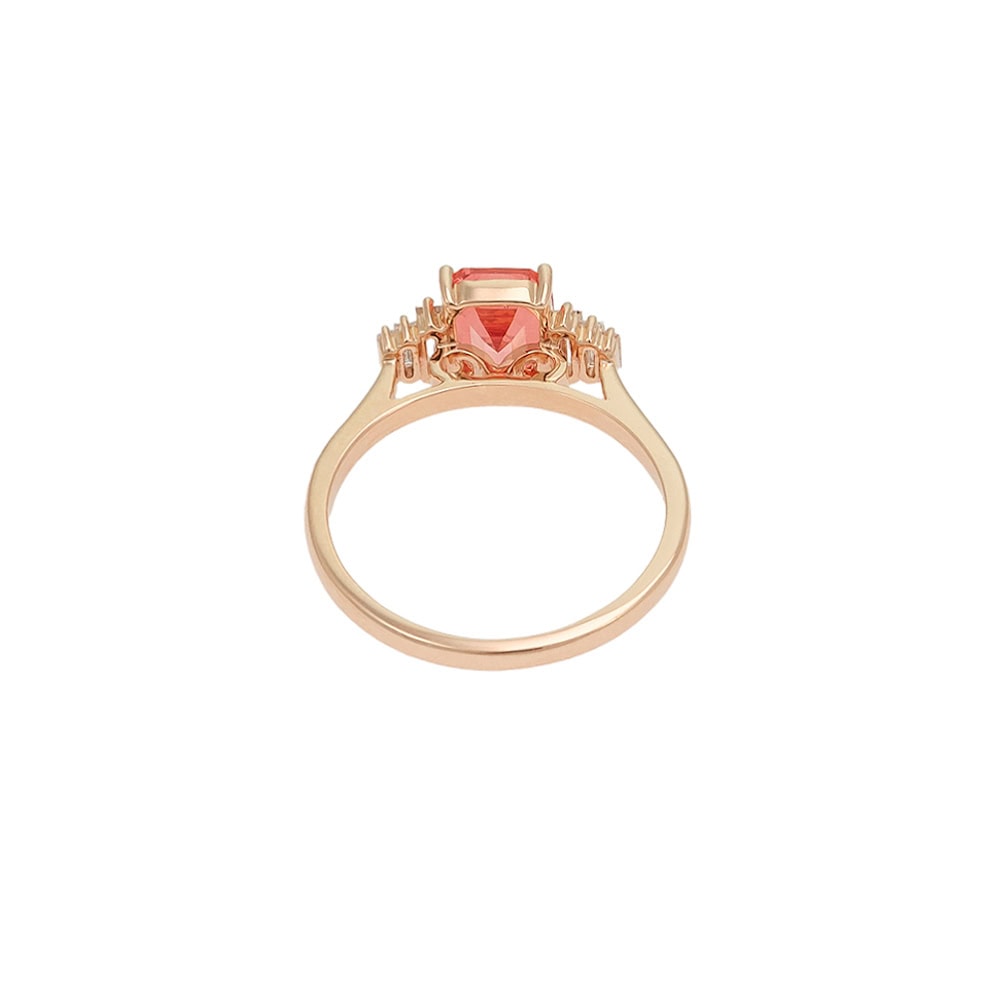 Art Deco Inspired Emerald Cut Peach Sapphire Ring – Fiona - Image 5