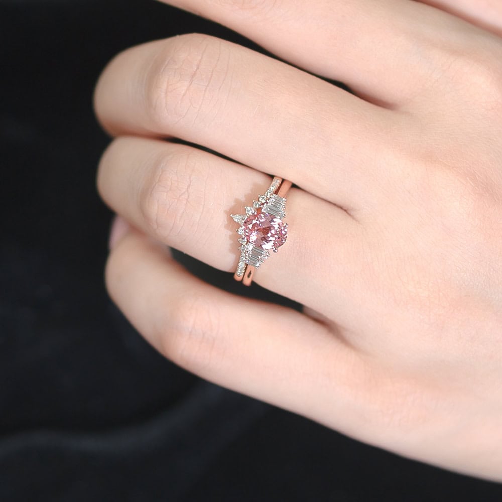 Art Deco Inspired Oval Cut Peach Sapphire Ring – Fiona - Image 2
