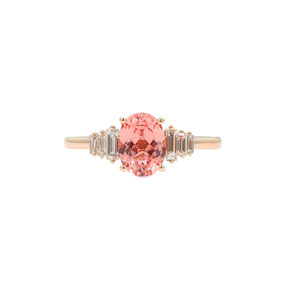 Art Deco Inspired Oval Cut Peach Sapphire Ring – Fiona