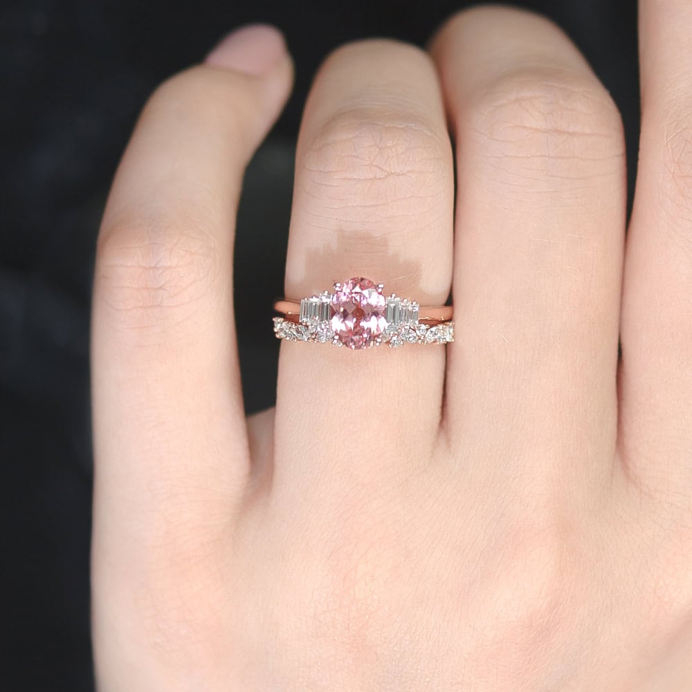 Art Deco Inspired Oval Cut Peach Sapphire Ring – Fiona - Image 3