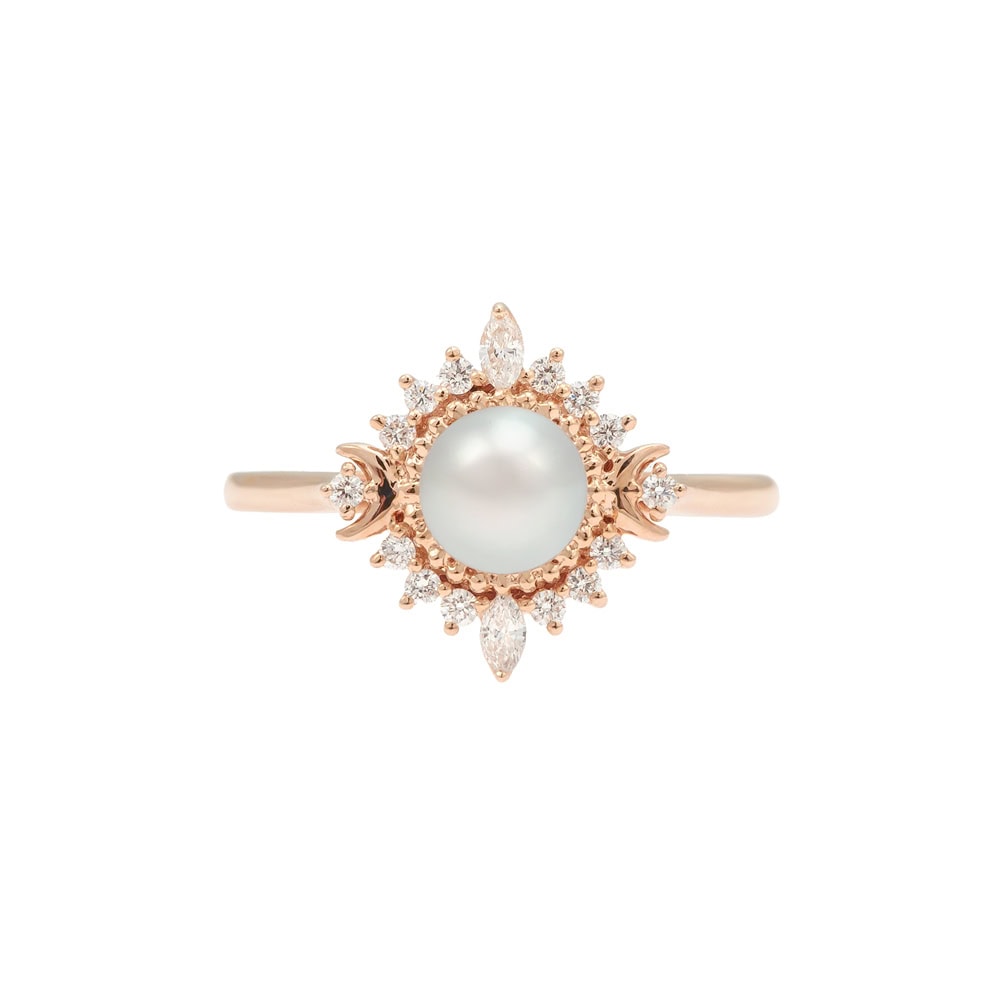 Crescent Moon Art Deco Grey Pearl Ring - Adeline