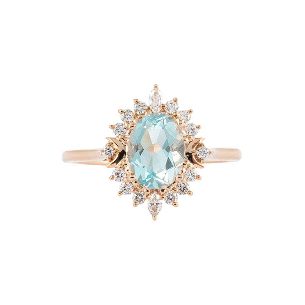 Crescent Moon Oval Cut Aquamarine Ring - Demi