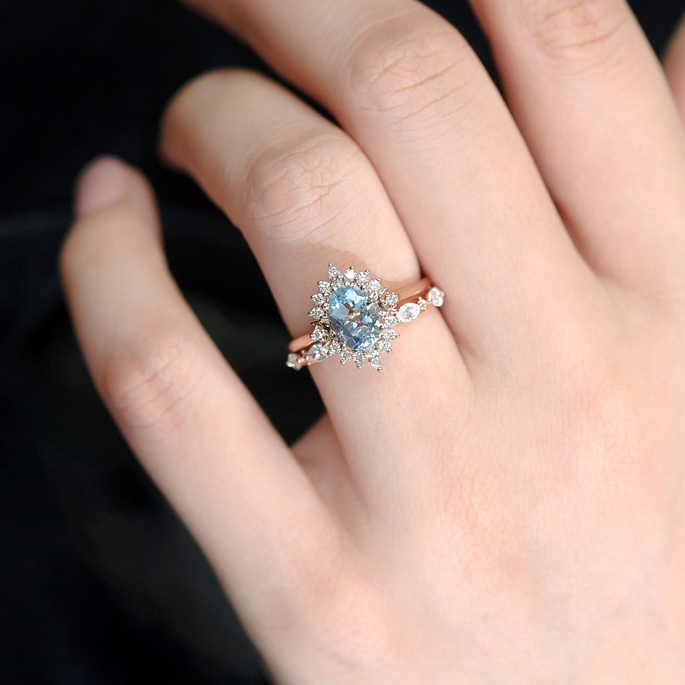 Crescent Moon Oval Cut Aquamarine Ring - Demi - Image 2