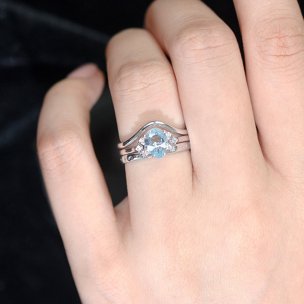 Crescent Moon Pear Cut Aquamarine Ring - Winter - Image 3