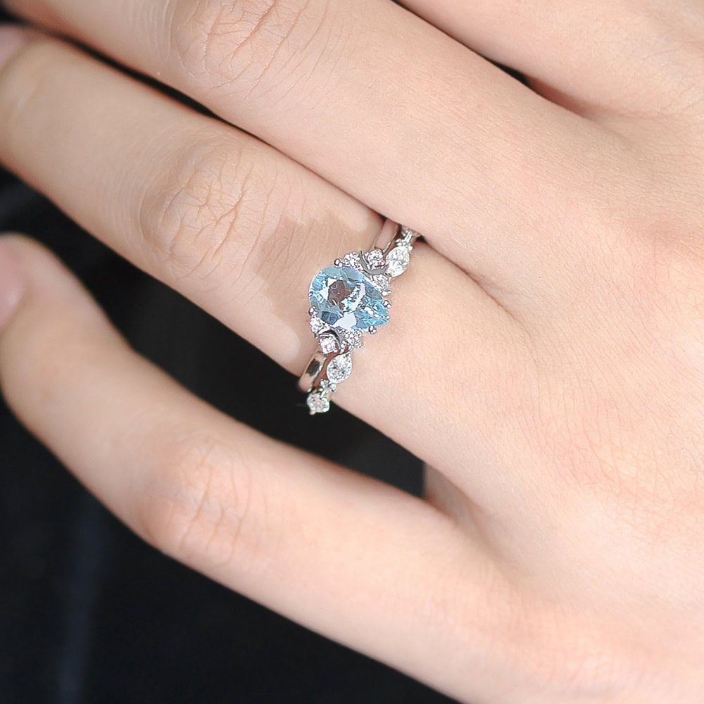 Crescent Moon Pear Cut Aquamarine Ring - Winter - Image 2