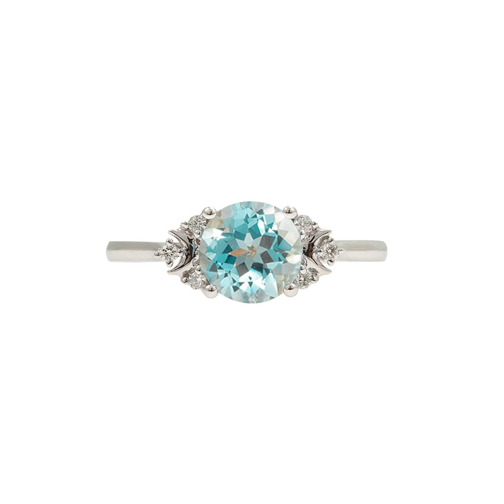 Minimalist Crescent Moon Round Cut Ring In Aquamarine - Celia