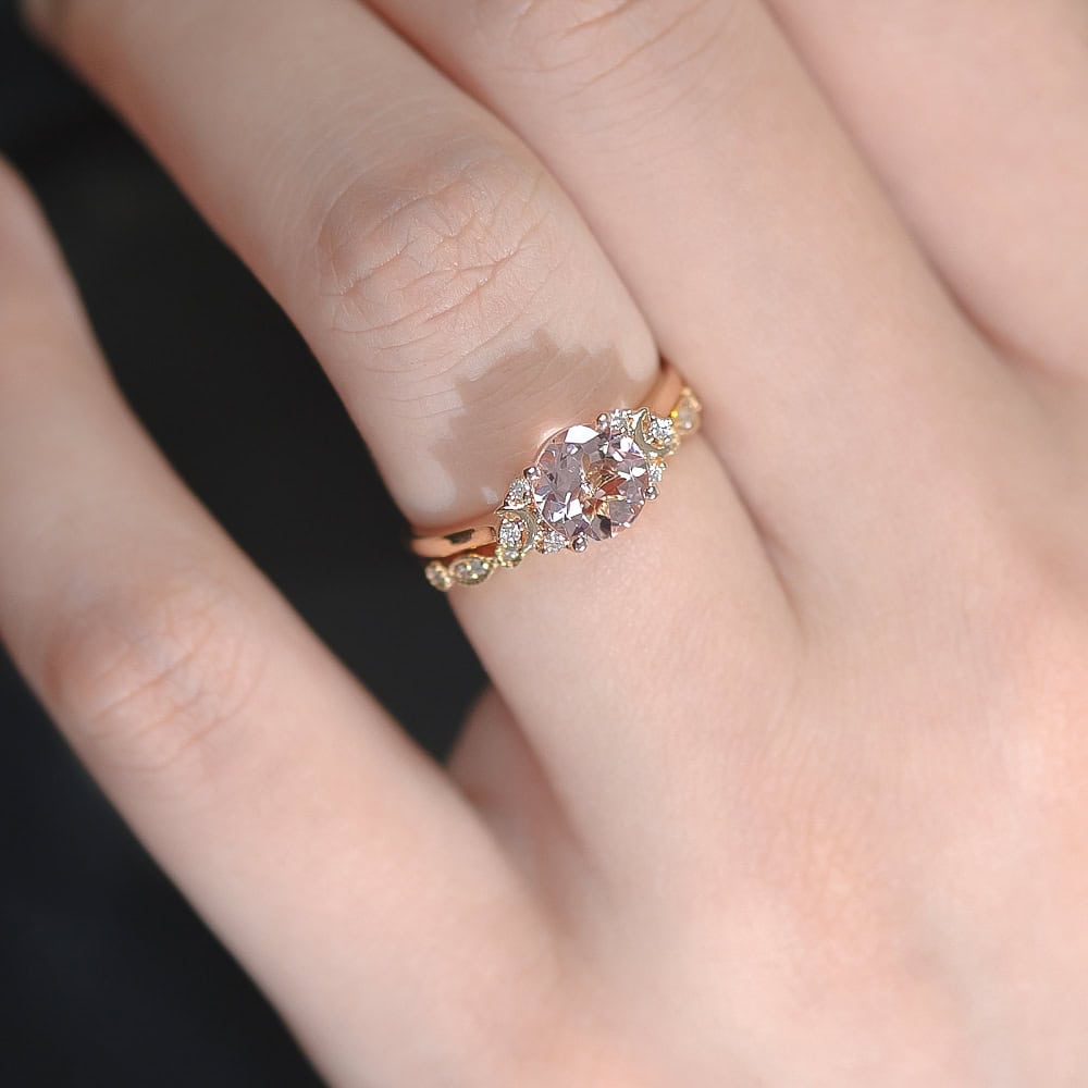 Minimalist Crescent Moon Round Cut Ring In Morganite - Celia - Image 2