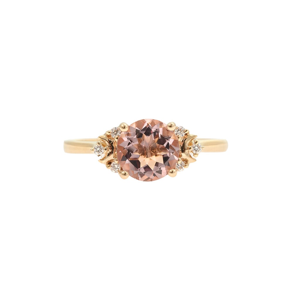 Minimalist Crescent Moon Round Cut Ring In Morganite - Celia