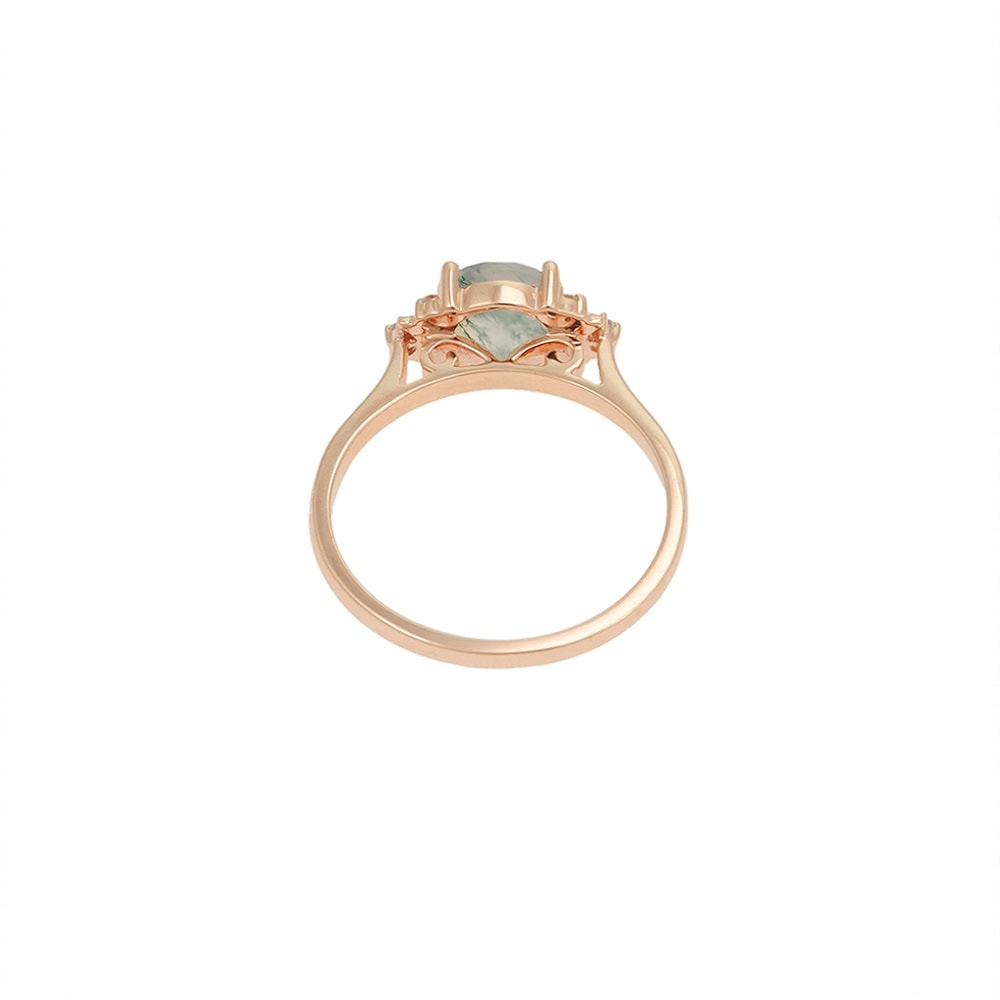 Minimalist Crescent Moon Round Cut Ring In Moss Agate - Celia - Image 4