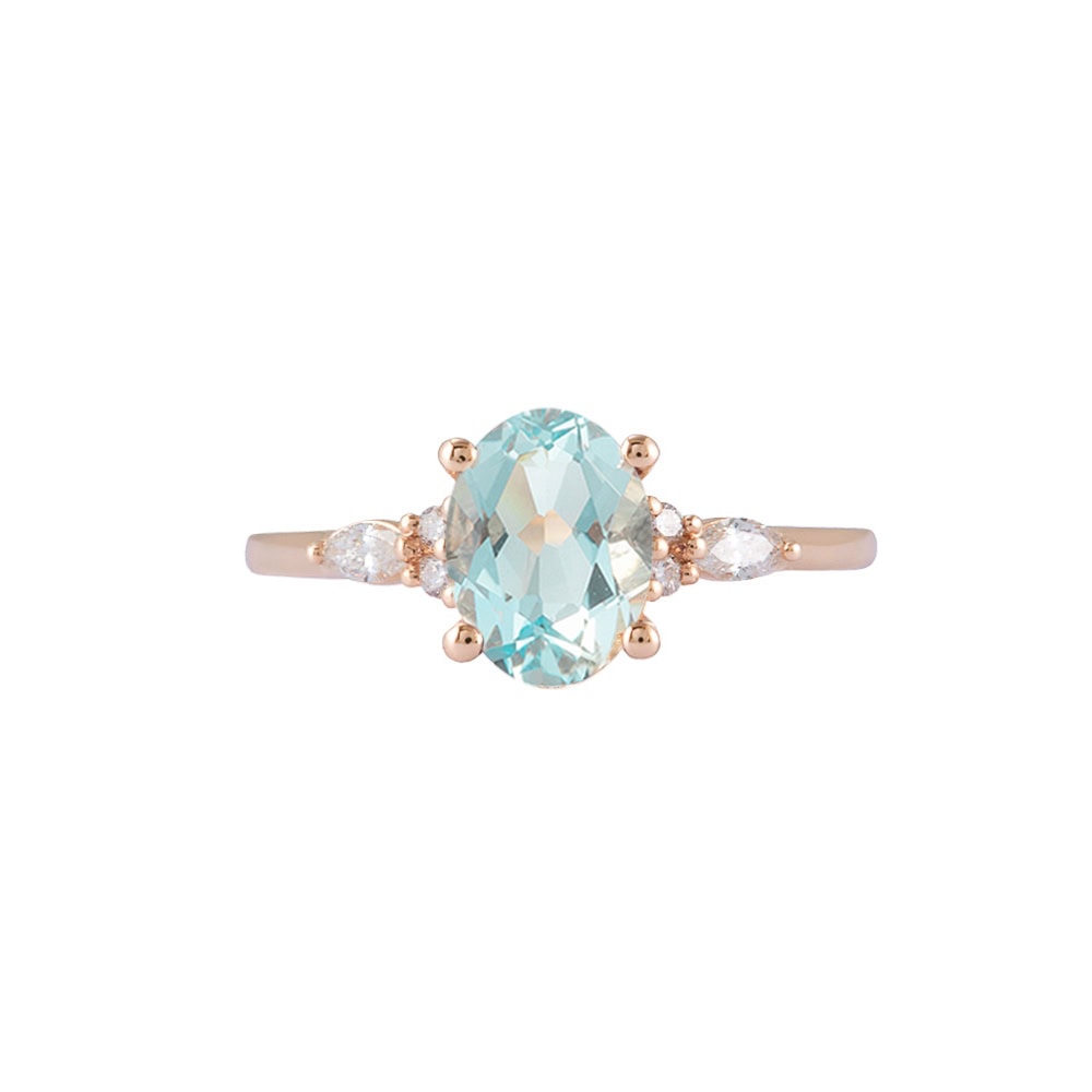 Oval Cut Aquamarine Diamond Ring - Azure