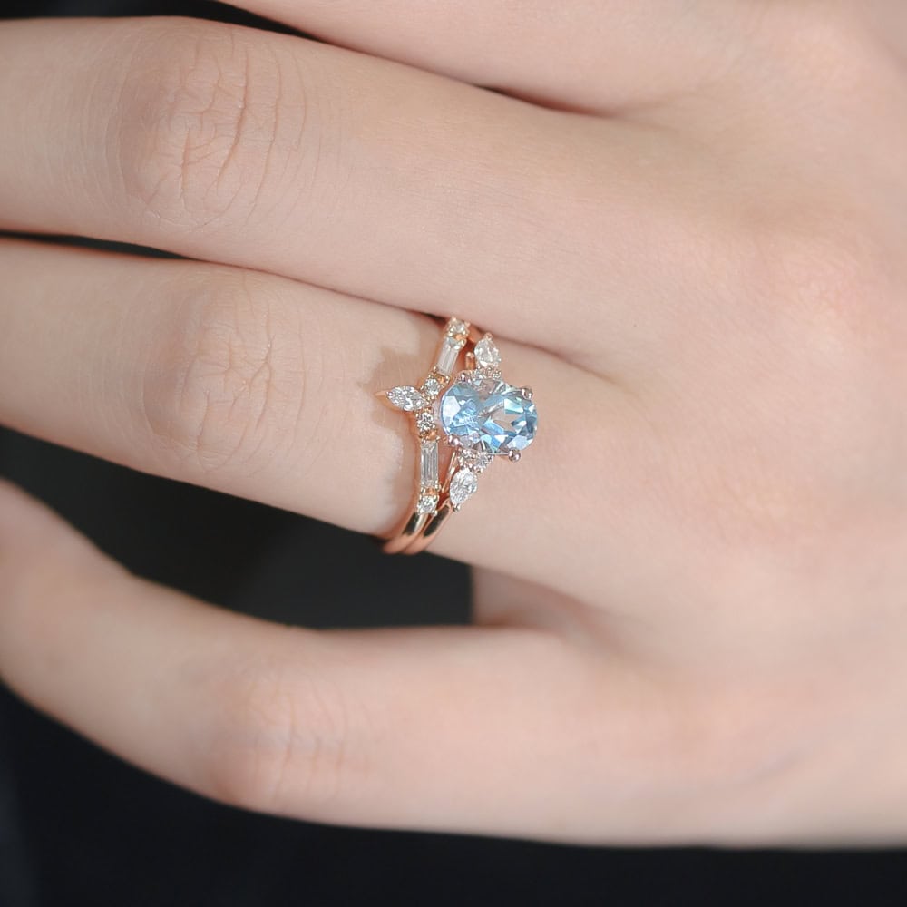 Oval Cut Aquamarine Diamond Ring - Azure - Image 2