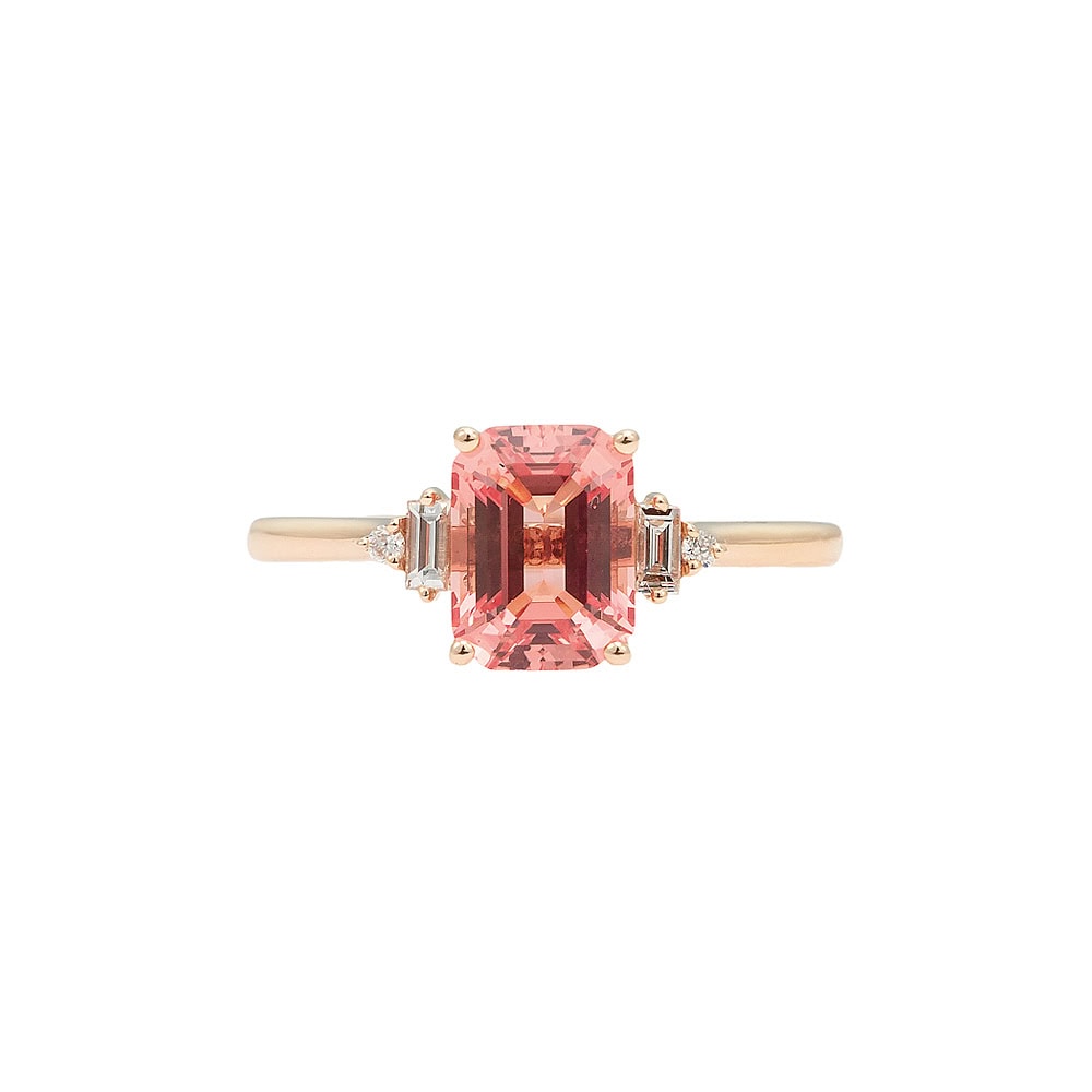 Roe Emerald Cut Peach Sapphire Ring