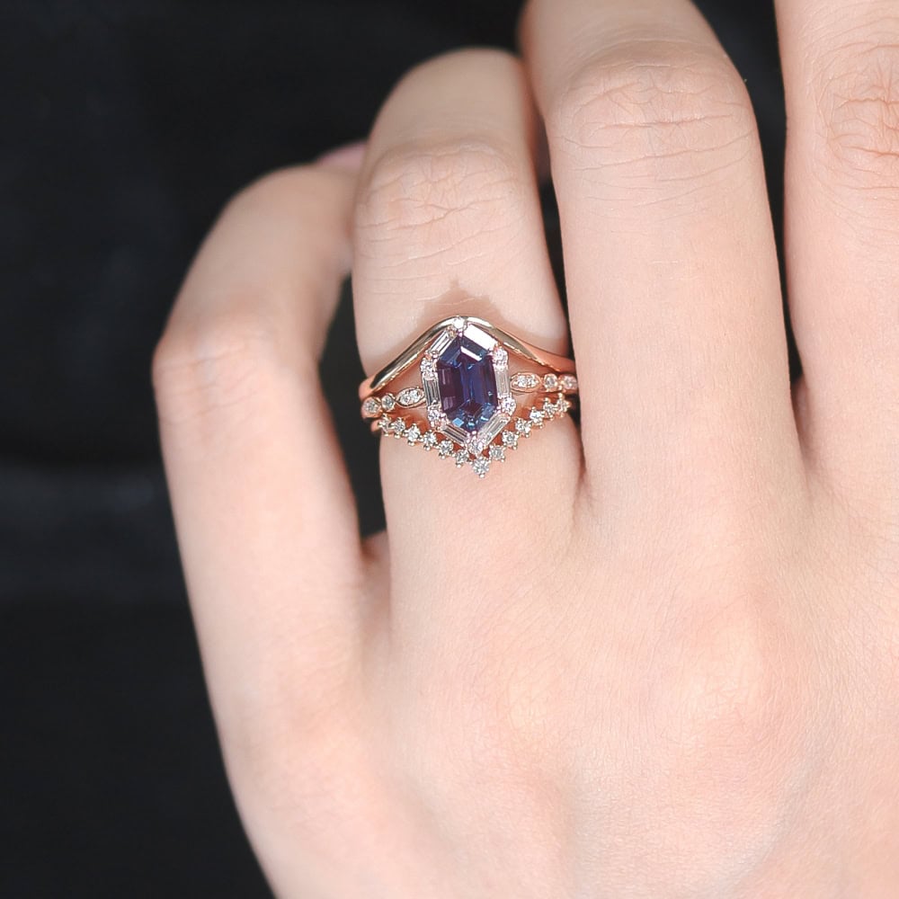 Vintage Inspired Hexagon Cut Ring In Alexandrite - Octavia - Image 2