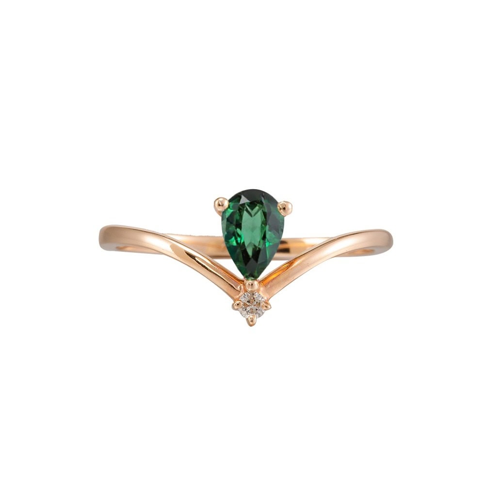 Minimalist Pear Cut Green Tourmaline Ring - Arden