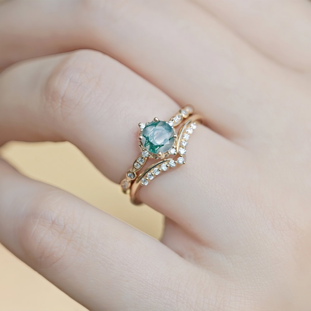 Vintage Moss Agate Engagement Ring - Linden - Image 3