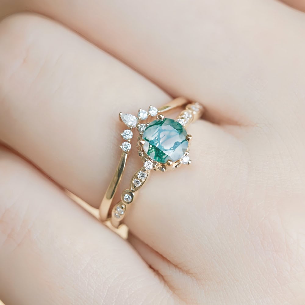 Vintage Moss Agate Engagement Ring - Linden - Image 4