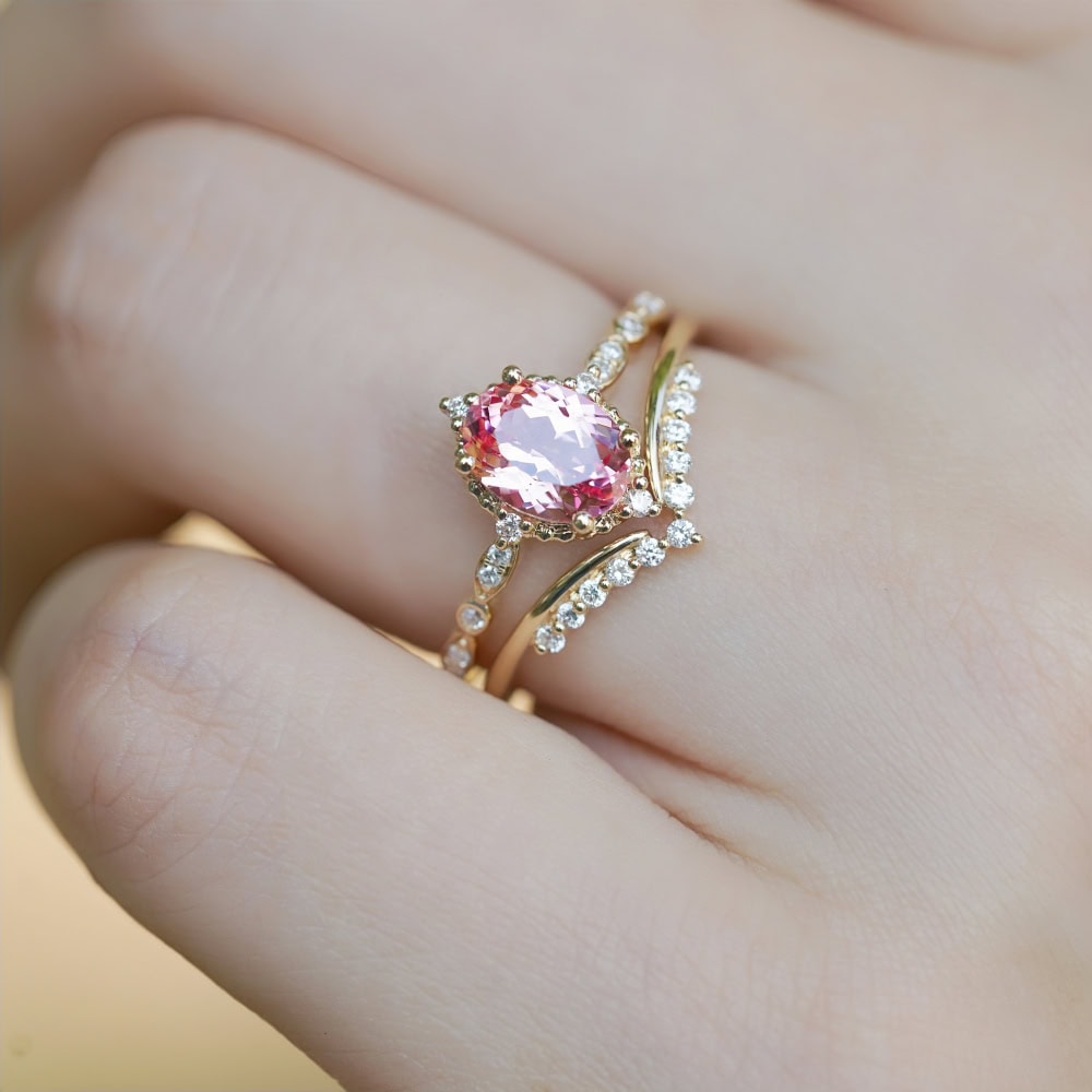 Vintage Oval Peach Sapphire Ring - Juliet - Image 4