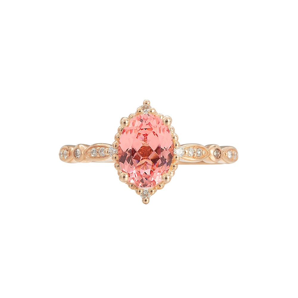 Vintage Oval Peach Sapphire Ring - Juliet