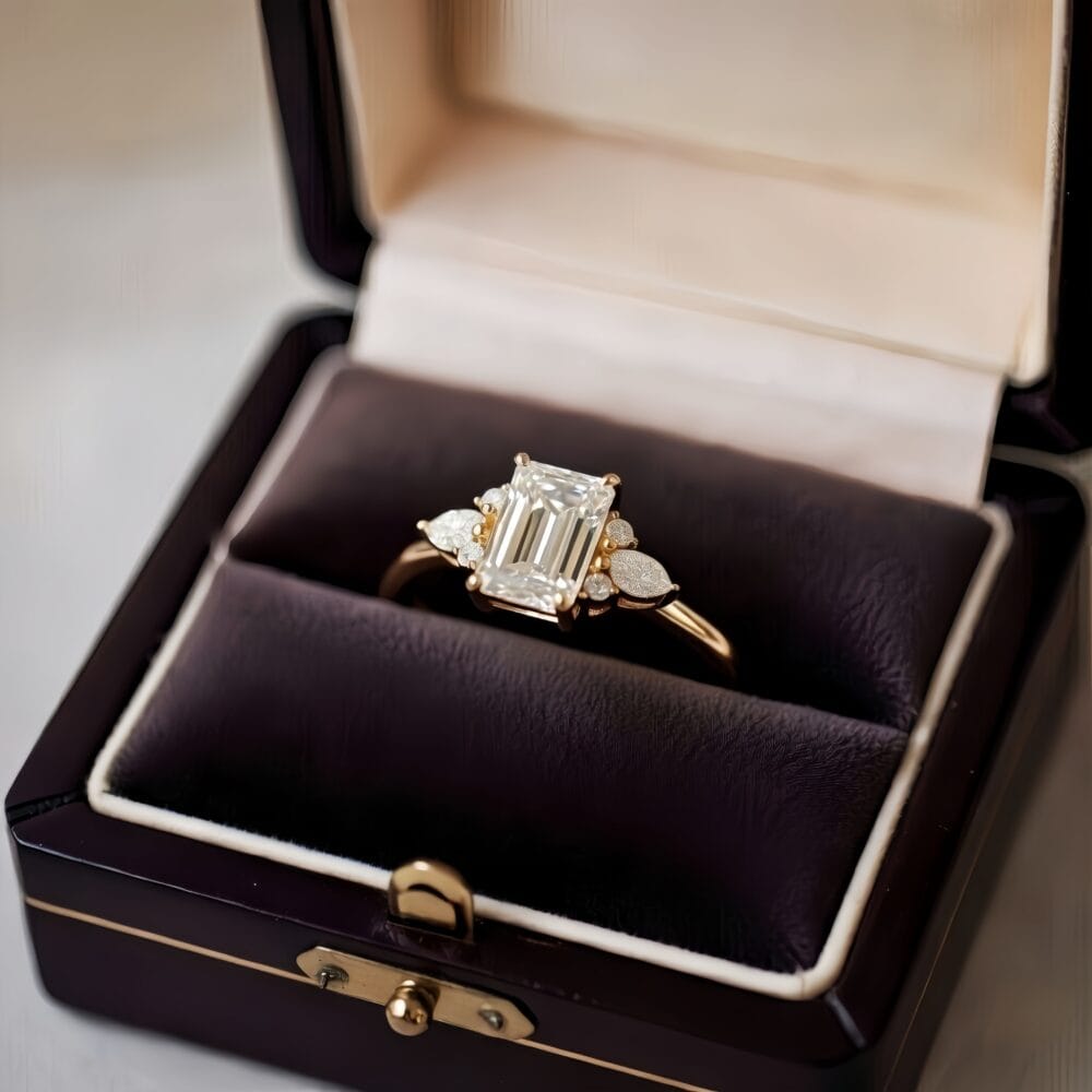 Seven Stone Emerald Cut Moissanite Engagement Ring - Autumn