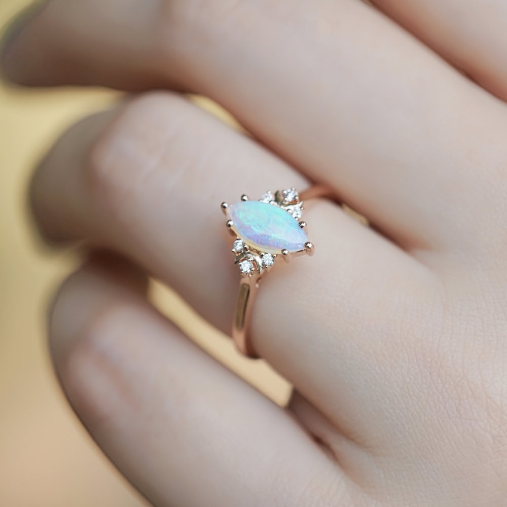 Crescent Moon Marquise Cut Opal Ring - Iona - Image 4