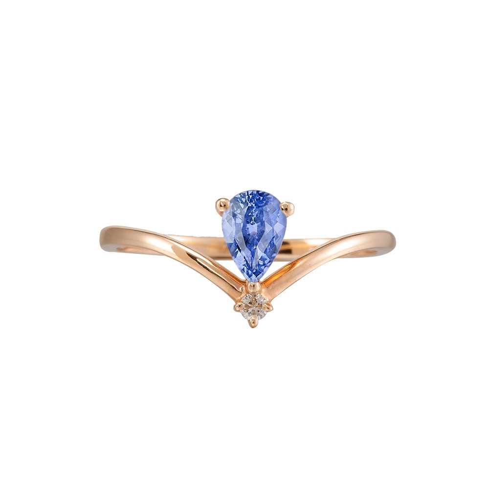 Minimalist Pear Cut Blue Sapphire Ring - Blue