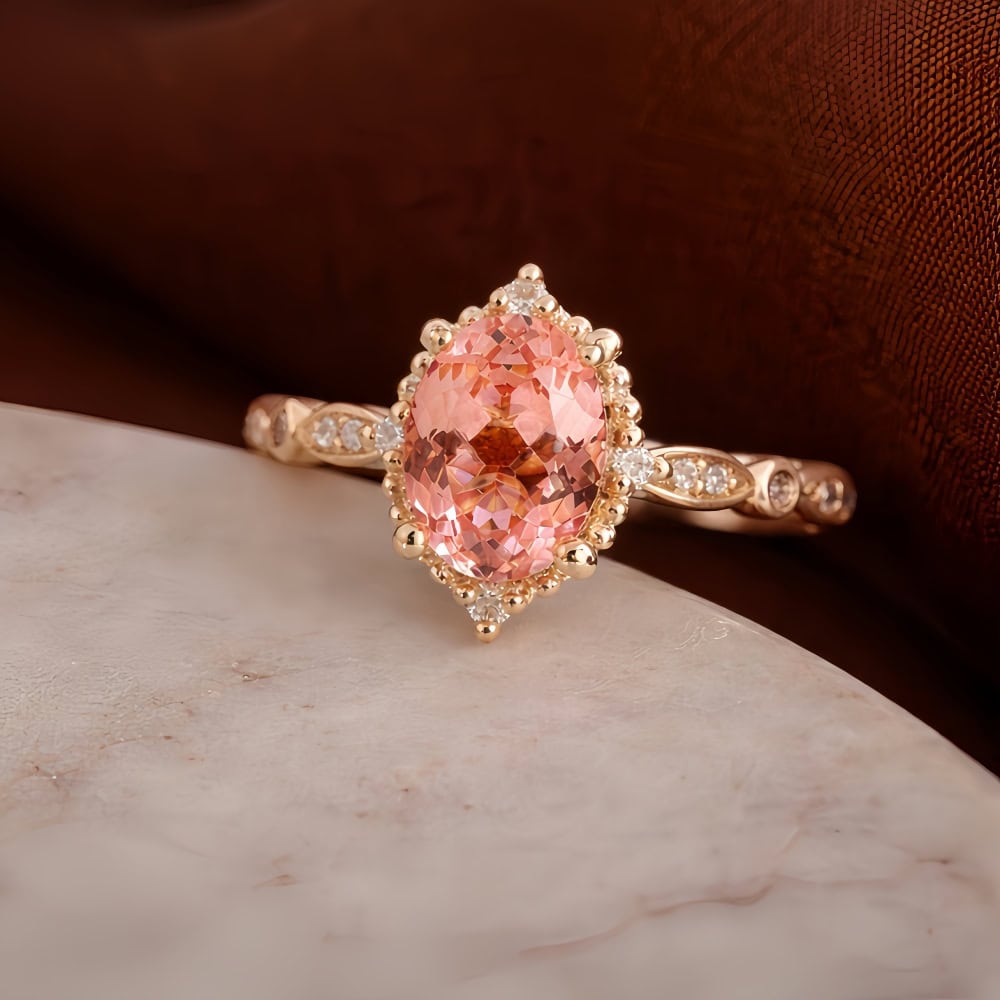 Vintage Oval Peach Sapphire Ring - Juliet - Image 2