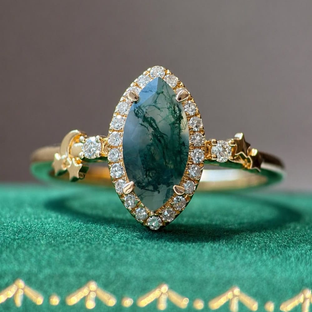 Astraea Marquise In Moss Agate