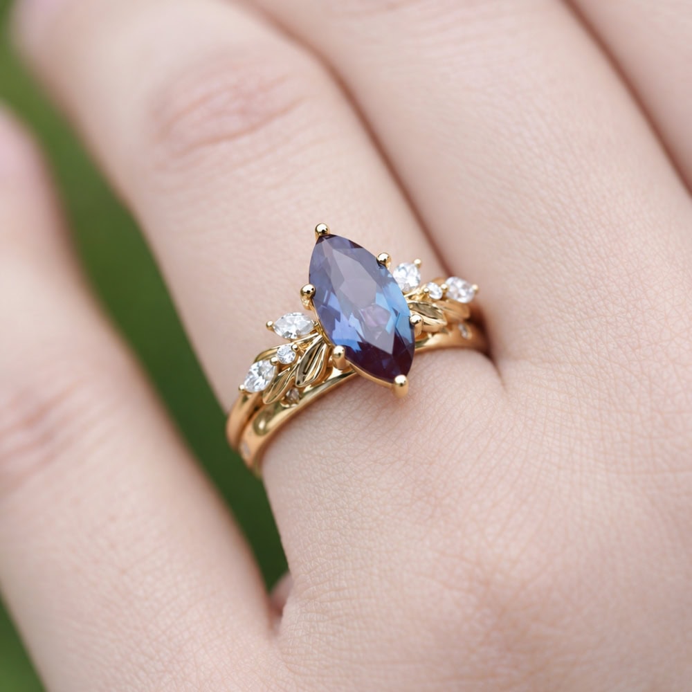 Botanical Marquise Cut Alexandrite Ring – Alyssa - Image 2